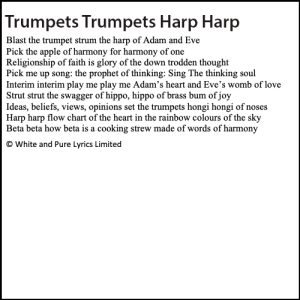 Blast the trumpet strum the harp of Adam and Eve